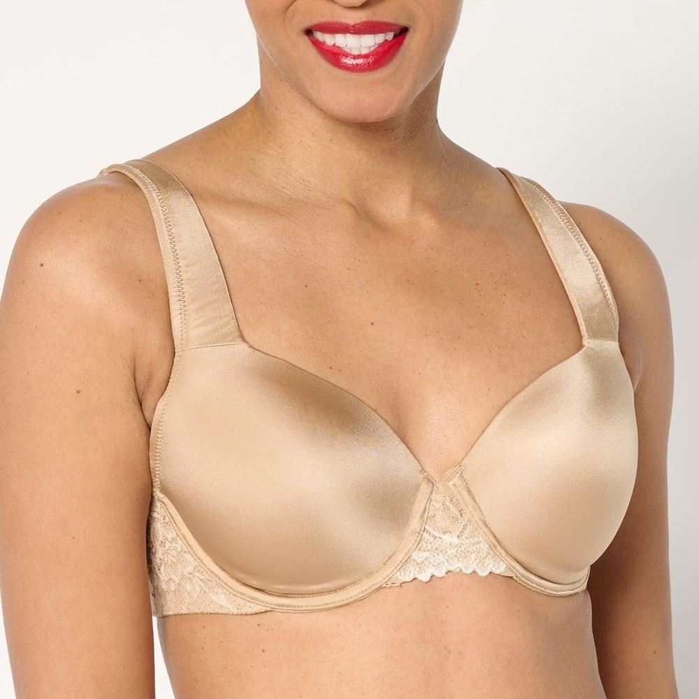 Breezies Two-Tone Lace Shimmer Lightly Padded Underwire Bra Warm Beige 42DDD